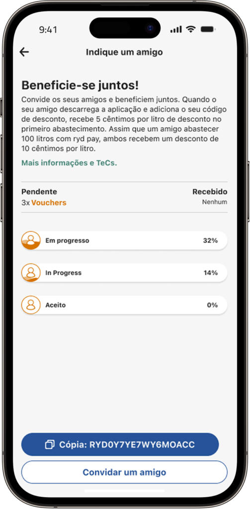 Um smartphone mostra a visão geral dos amigos anteriormente referidos na aplicação ryd.