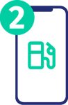 Ein Smartphone mit einem Tank-Icon und der Zahl 2